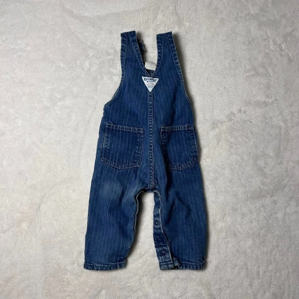 Vintage OSHKOSH B'GOSH Overalls Vestbak Bibs Blue Pinstripe Railroad USA 6/9 mos